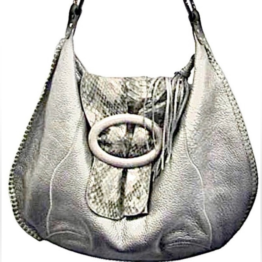 FALCHI LEATHER HOBO BAG SILVER shown during live sale
